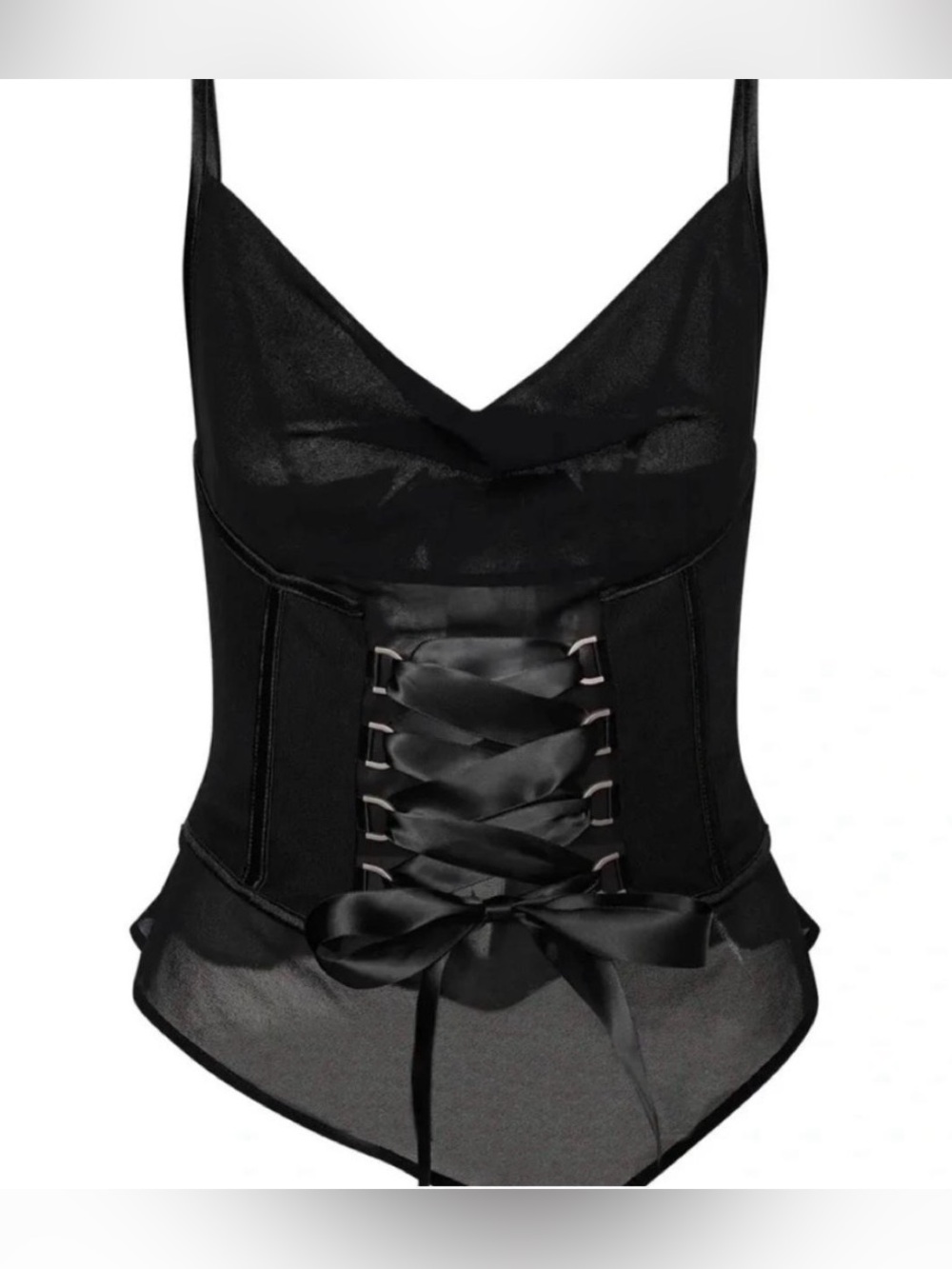 I.AM.GIA Black Satin Lace-Up Corset Bodysuit